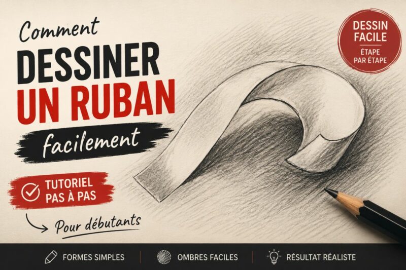 dessiner un ruban facilement au crayon avec ombres et effet de volume