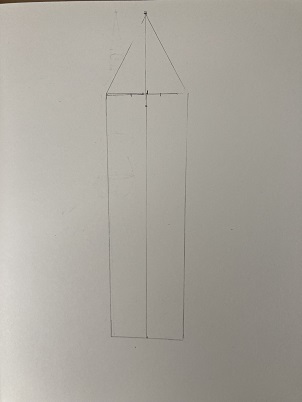 trois rectangles en perspective servant de repères pour les ellipses de la bouteille