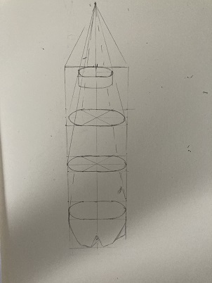 traits obliques formant le fond arrondi de la bouteille