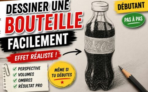 dessiner une bouteille de soda facilement en perspective avec ombrage réaliste effet plastique pour débutant