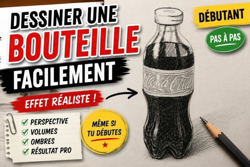 dessiner une bouteille de soda facilement en perspective avec ombrage réaliste effet plastique pour débutant