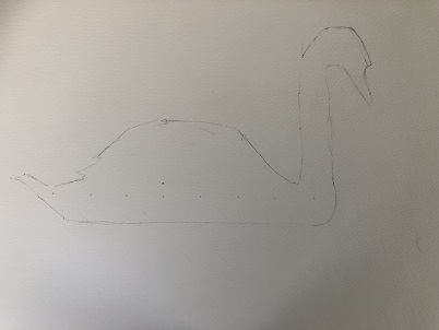 croquis du cygne avec ovale du corps et lignes du cou pour les proportions