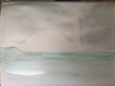 fond vert aquarelle pour l’eau sous le cygne en mouillé sur mouillé