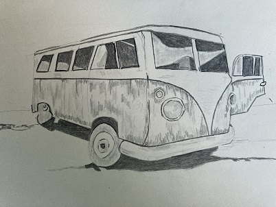 dessin final du bus en perspective avec détails et ombres