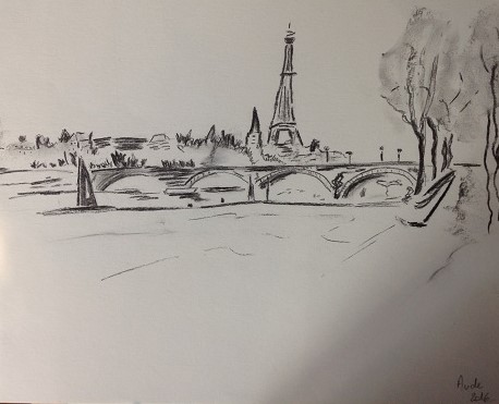 paysage dessiné avec lignes de perspective visibles