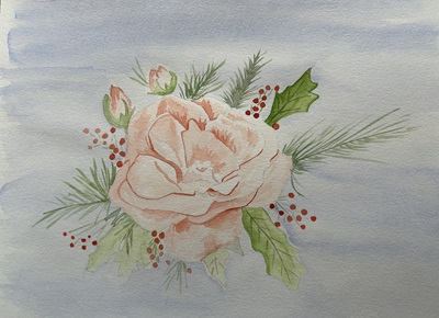 Fleur de Noël lumineuse peinte à l’aquarelle.