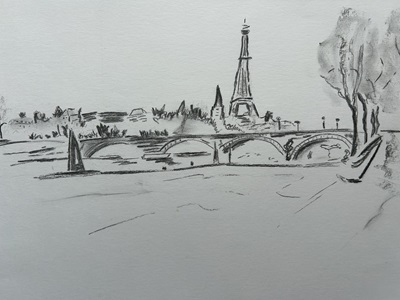 Croquis de la tour Eiffel dessiné avec précision