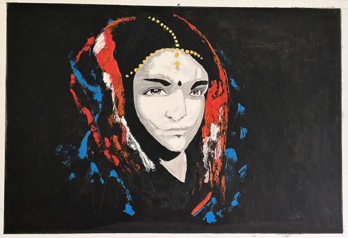 Peinture à l’huile de femme indienne colorée.