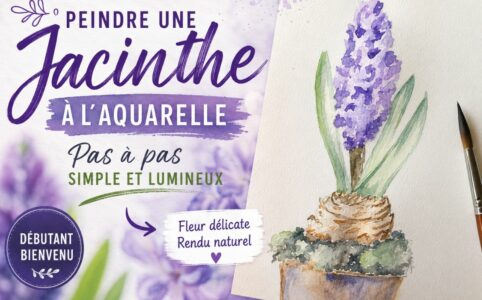 peindre une jacinthe à l’aquarelle facile fleur violette débutant pas à pas rendu lumineux