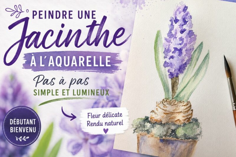 peindre une jacinthe à l’aquarelle facile fleur violette débutant pas à pas rendu lumineux