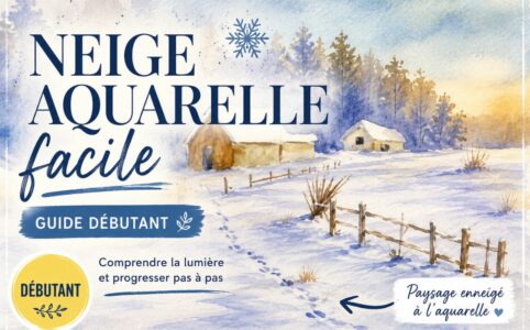 peindre la neige à l’aquarelle facile paysage enneigé débutant avec lumière et ombres hiver