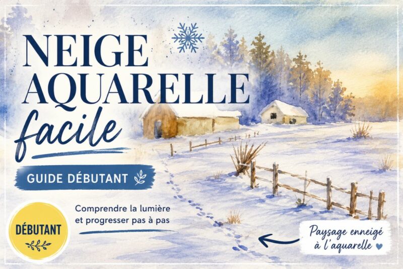peindre la neige à l’aquarelle facile paysage enneigé débutant avec lumière et ombres hiver