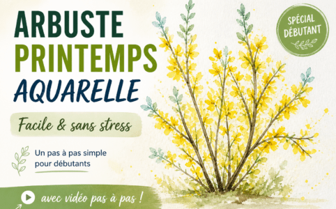 arbuste de printemps aquarelle facile forsythia pas à pas peinture débutant