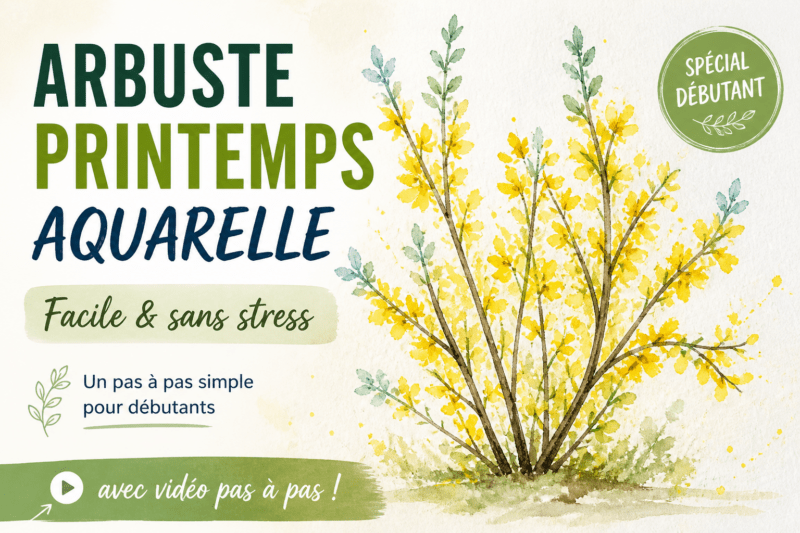 arbuste de printemps aquarelle facile forsythia pas à pas peinture débutant