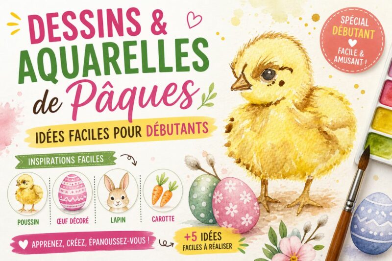 Dessins et aquarelles de Pâques avec un poussin facile à peindre pour débutant
