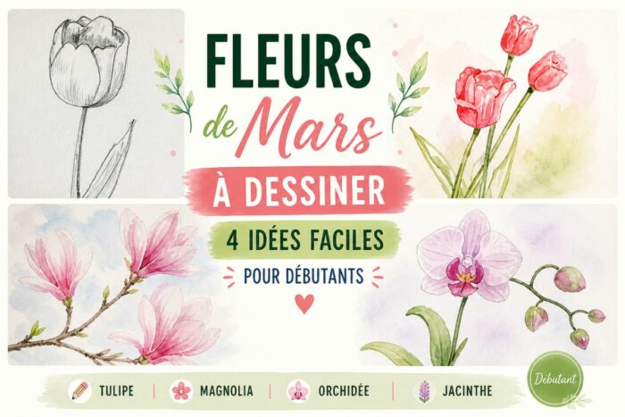 fleurs du mois de mars à dessiner et peindre facilement tulipe magnolia orchidée jacinthe débutant