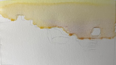 ciel de coucher de soleil à l’aquarelle en dégradé jaune orange violet