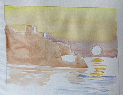 reflets du soleil sur la mer peints à l’aquarelle