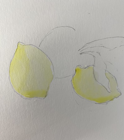 Peindre citrons mandarines : première couche de peinture.