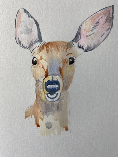 Biche finie peinte à l'aquarelle avec des détails et des couleurs complètes