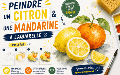 Peindre un citron et une mandarine à l’aquarelle avec une technique facile à l’éponge pour débutant