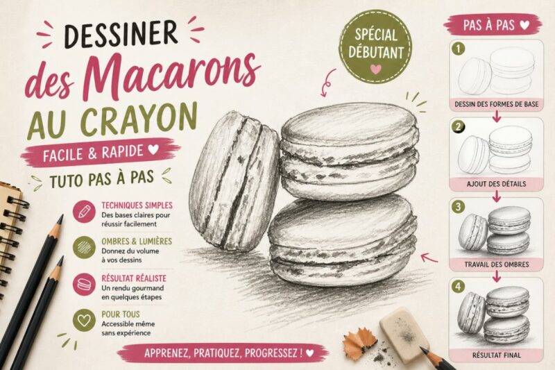 Dessiner des macarons facilement avec un tutoriel pas à pas pour débutant au crayon