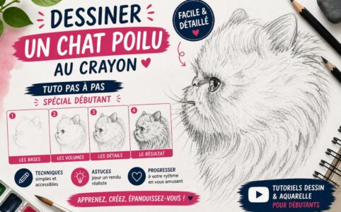 Dessiner un chat angora de profil facilement avec un tutoriel pas à pas pour débutant