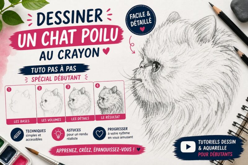 Dessiner un chat angora de profil facilement avec un tutoriel pas à pas pour débutant