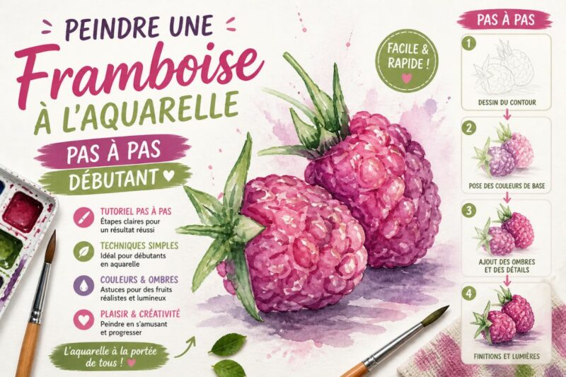 Peindre une framboise à l’aquarelle avec un tutoriel pas à pas facile pour débutant