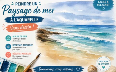 Peindre un paysage de mer à l’aquarelle sans dessin avec une technique facile pour débutant