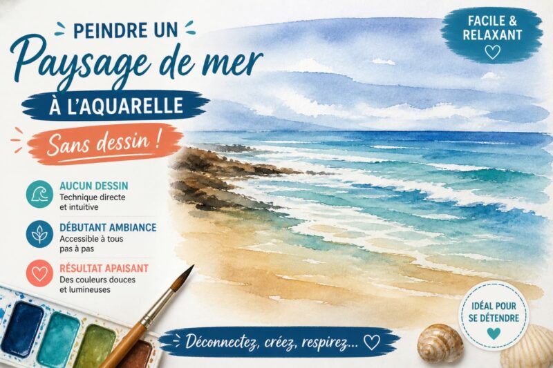 Peindre un paysage de mer à l’aquarelle sans dessin avec une technique facile pour débutant