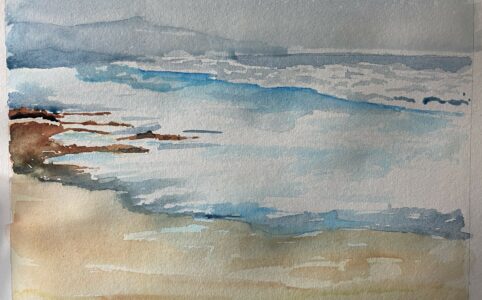 Paysage de mer à l’aquarelle sans dessin – résultat final du pas à pas
