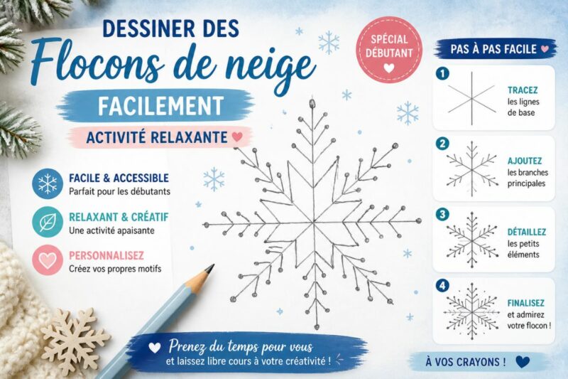 Dessiner des flocons de neige facilement avec une activité relaxante et créative pour débutant
