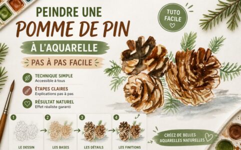 Peindre une pomme de pin à l’aquarelle facilement avec un tutoriel pas à pas pour débutant