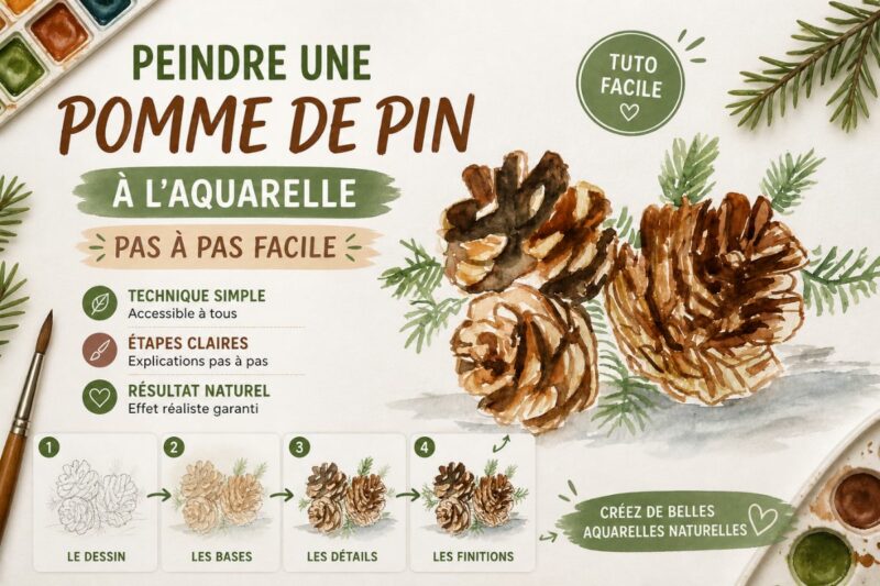 Peindre une pomme de pin à l’aquarelle facilement avec un tutoriel pas à pas pour débutant