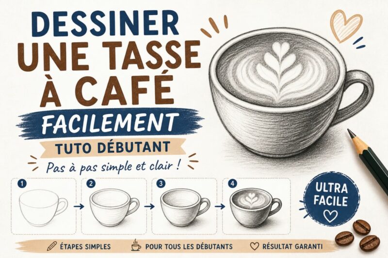Dessiner une tasse à café facilement avec un tuto pas à pas pour débutant