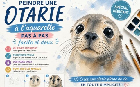 Peindre une otarie à l’aquarelle pas à pas facile avec des dégradés doux pour débutant