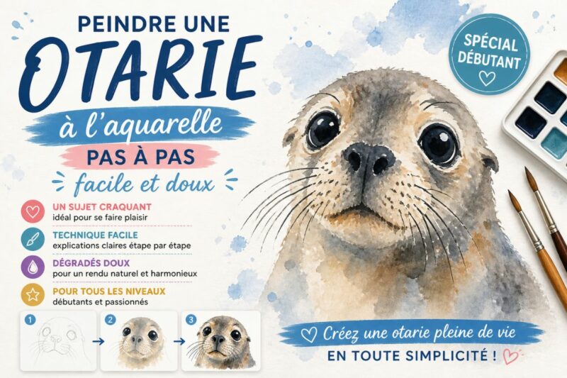 Peindre une otarie à l’aquarelle pas à pas facile avec des dégradés doux pour débutant