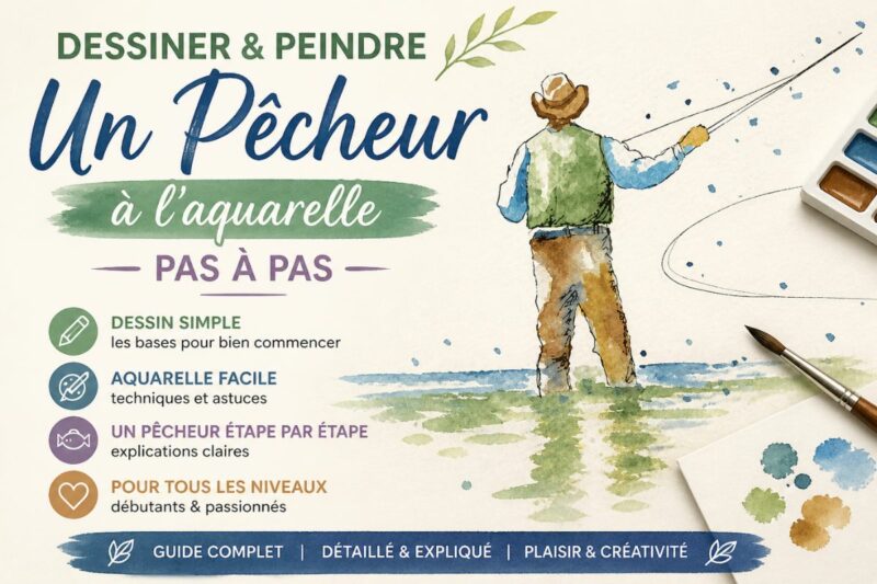 Dessiner et peindre un pêcheur à l’aquarelle pas à pas tutoriel facile pour débutant