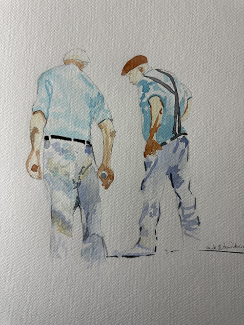 Peindre des joueurs de pétanque à l’aquarelle – illustration finie