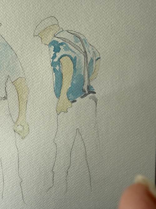 Premières couleurs à l’aquarelle sur un joueur de pétanque
