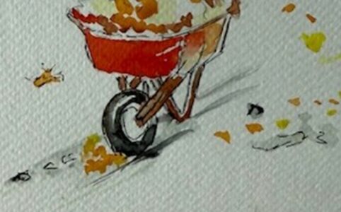 brouette aux couleurs d’automne peinte à l’aquarelle
