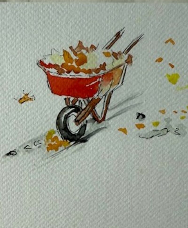 brouette aux couleurs d’automne peinte à l’aquarelle