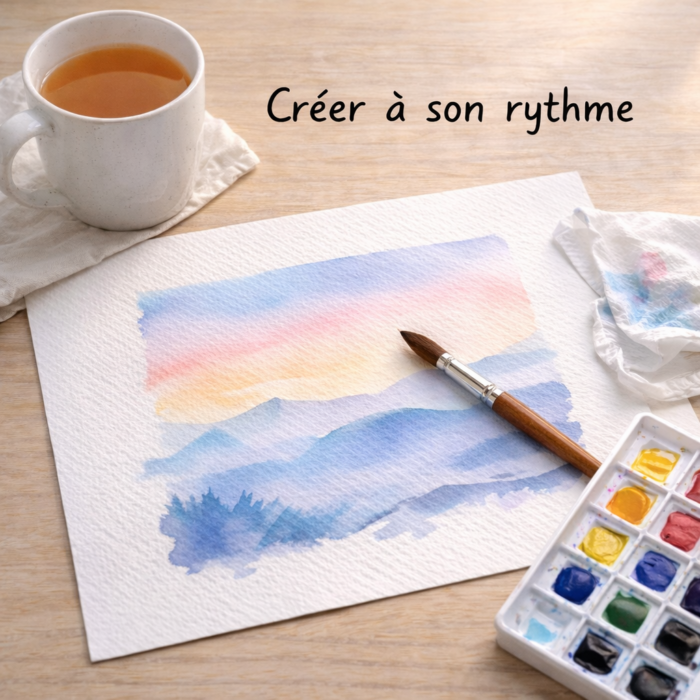 Créer à son rythme en aquarelle : moment de peinture apaisant avec matériel et ambiance bien-être