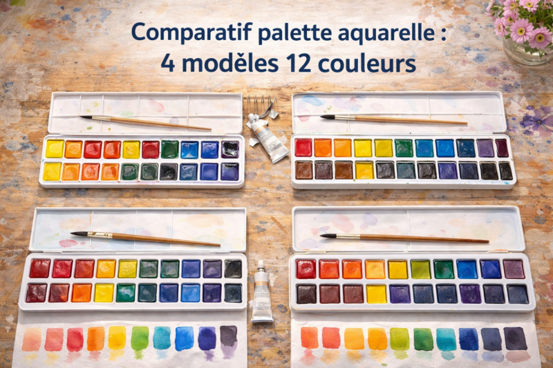 comparatif palette aquarelle 12 couleurs test de 4 modeles