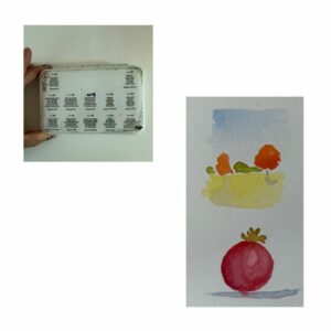 palette aquarelle Van Gogh 12 couleurs fine avec rendu d'un paysage automnal