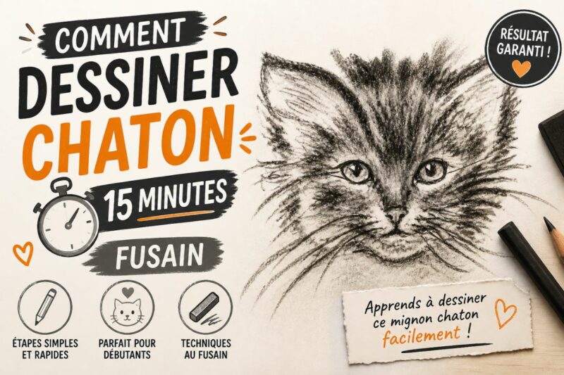 Dessiner un chaton facilement | Méthode rapide en 15 minutes au fusain
