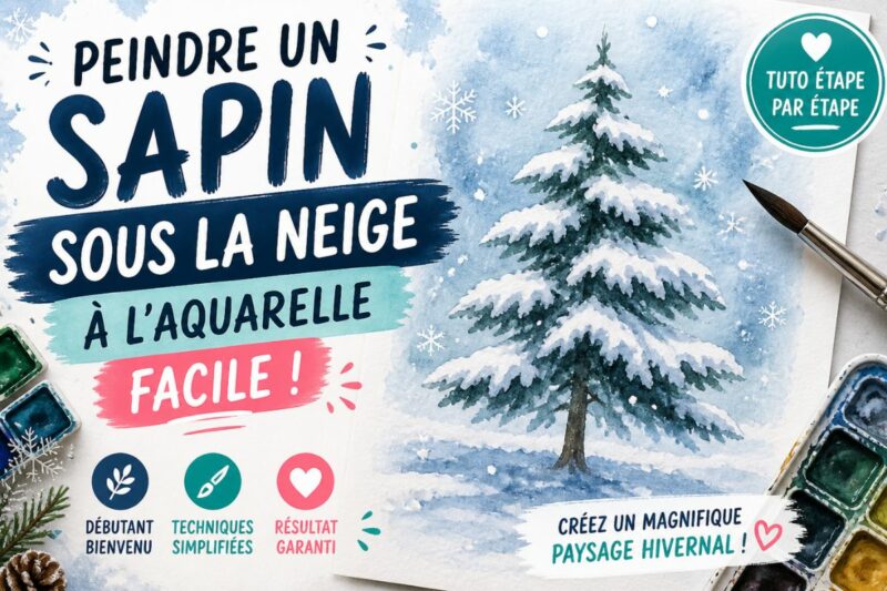 sapin sous la neige peint à l’aquarelle paysage d’hiver facile pour débutant