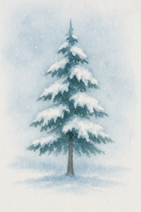 Sapin sous la neige à l’aquarelle –
