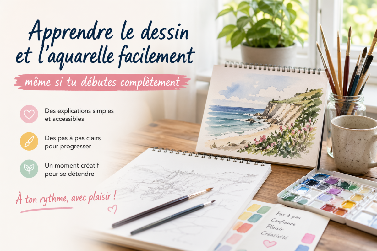 apprendre le dessin et l’aquarelle facilement pour débutant avec matériel et pas à pas